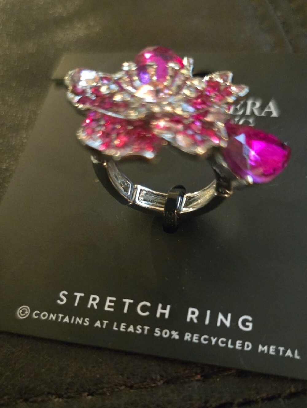 Simply Vera Wang Fuchsia Crystal Floral Stretch Ring - Picture 2 of 2
